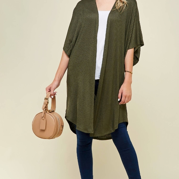 OLVIE RIB KNIT OPEN CARDIGAN - Picture 3 of 3